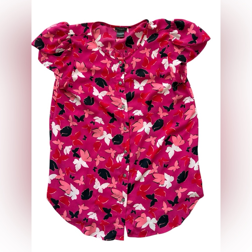 Ann Taylor Pink Butterfly Print Shirt